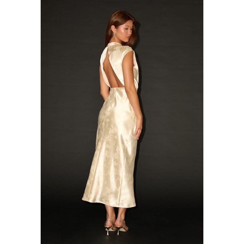 Lulus Gia Cream Satin Jacquard Cutout Midi Dress White - Size X-Large